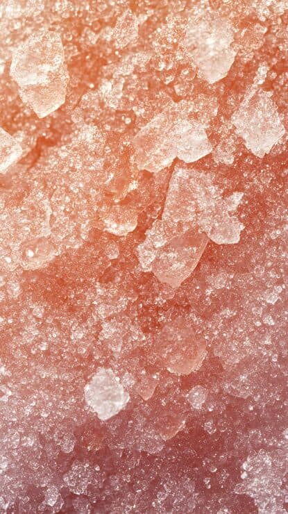 Close-up of reddish-pink Himalayan salt crystals